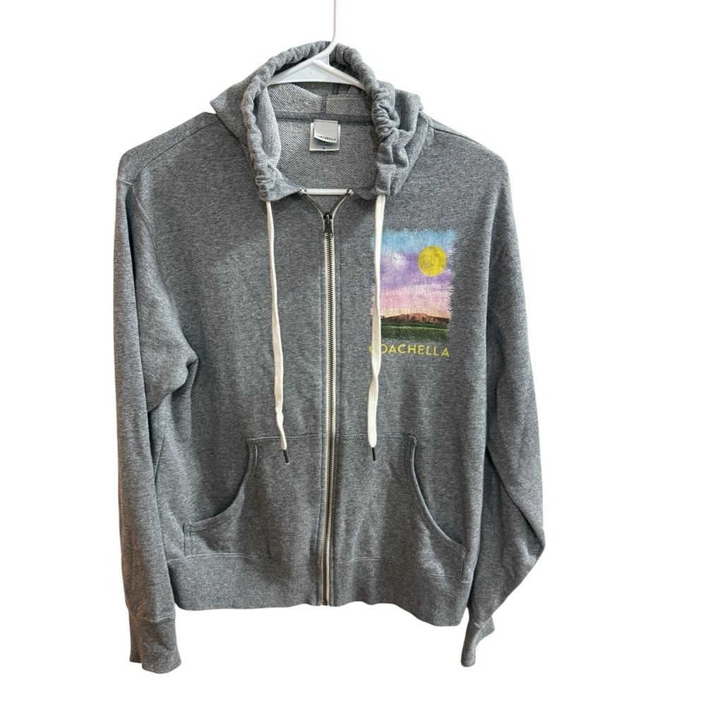 Coachella 2015 Gray‎ Hooded Zip Up Sweatshirt Size S